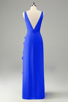 Laden Sie das Bild in den Galerie-Viewer, Zitrone Hochzeitsgastkleid mit tiefem V-Ausschnitt und Rüschen und Schlitz