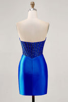 Laden Sie das Bild in den Galerie-Viewer, Glitzerndes Fuchsia Korsett Enges Kurzes Abiballkleid aus Satin