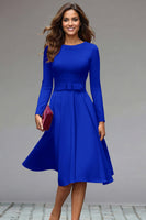 Laden Sie das Bild in den Galerie-Viewer, Flieder A-Linie Midikleid mit Rundhalsausschnitt und Gürtel