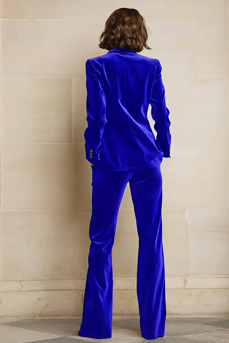 Laden Sie das Bild in den Galerie-Viewer, Samt 2-teilige Einreihige Damenanzüge mit pflaumenfarbenem Spitzrevers