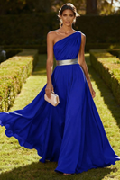 Laden Sie das Bild in den Galerie-Viewer, Eine Schulter Olive A-Linie Chiffon Maxi-Kleid