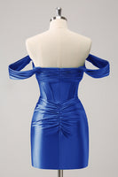 Laden Sie das Bild in den Galerie-Viewer, Dunkelgrünes schulterfreies Korsett aus Satin Abiballkleid