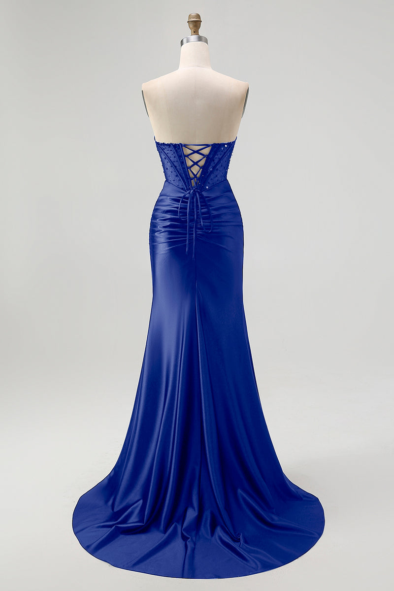 Laden Sie das Bild in den Galerie-Viewer, Trägerloses Pailletten Schwarzes Korsett Meerjungfrau Ballkleid