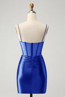 Laden Sie das Bild in den Galerie-Viewer, Glitzer Dunkelrotes Perlenkorsett Satin Kurzes Abiballkleid