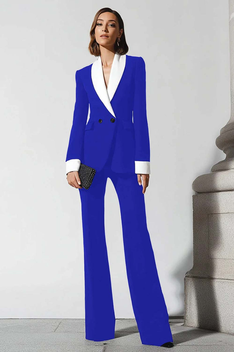 Laden Sie das Bild in den Galerie-Viewer, 2-teilige Business-Anzüge mit schwarzem Schal mit Schlagbein und Revers