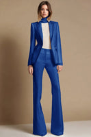 Laden Sie das Bild in den Galerie-Viewer, 2-teilige Glitzernde Weiße Ballanzüge mit Spitzrevers und Perlenstickerei