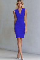 Laden Sie das Bild in den Galerie-Viewer, Elfenbein Figurbetontes Kurzes Arbeitskleid aus Satin mit V-Ausschnitt