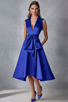 Laden Sie das Bild in den Galerie-Viewer, Fuchsia Satin V-Ausschnitt A-Linie Kleid für Hochzeitsgäste