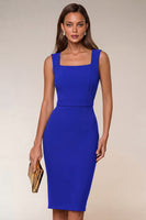 Laden Sie das Bild in den Galerie-Viewer, Marineblauer quadratischer Kragen-Bodycon-Midi-Arbeitskleid