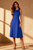 Laden Sie das Bild in den Galerie-Viewer, Schwarzes A-Linie Midi Cocktailkleid mit Rundhalsausschnitt