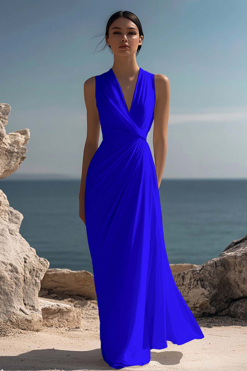 Laden Sie das Bild in den Galerie-Viewer, Weißes Langes Standesamtkleid mit V-Ausschnitt und Rüschen