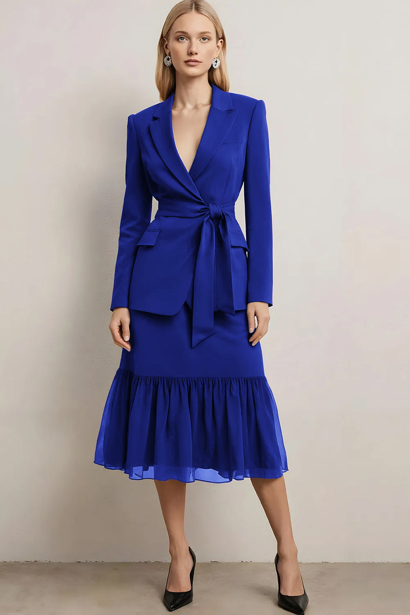 Laden Sie das Bild in den Galerie-Viewer, Dunkelviolette 2-teilige Bleistift Midi Business Anzüge mit Spitzenrevers