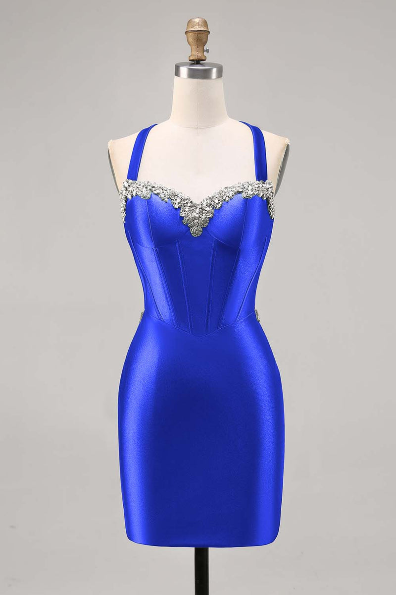 Laden Sie das Bild in den Galerie-Viewer, Korsett Satin Bodycon Dunkelgrünes Cocktailkleid