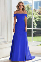 Laden Sie das Bild in den Galerie-Viewer, Taupe Scheide Schulterfreies Kleid für die Brautmutter mit Spitzenapplikation