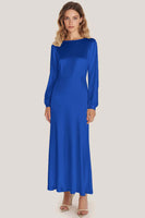 Laden Sie das Bild in den Galerie-Viewer, Elfenbein A-Linie Knöchellanges Rundhalsausschnitt Satin Abendkleid mit langen Ärmeln