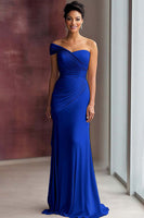 Laden Sie das Bild in den Galerie-Viewer, Helles Khaki Eine Schulter Etui Galakleid mit Falten