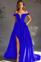 Laden Sie das Bild in den Galerie-Viewer, Schwarzes schulterfreies A-Linie Chiffon Ballkleid