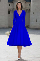 Laden Sie das Bild in den Galerie-Viewer, A-Linie Elfenbein Midi Standesamtkleid mit V-Ausschnitt