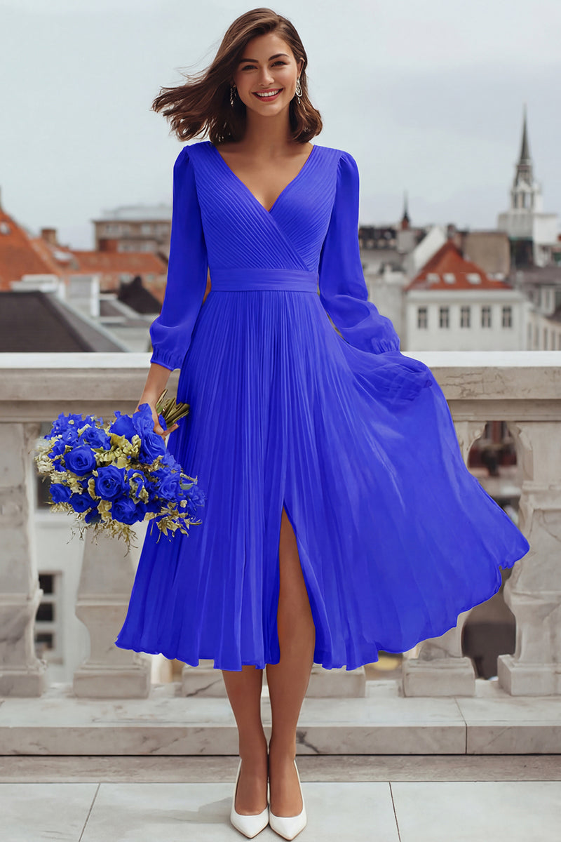 Laden Sie das Bild in den Galerie-Viewer, Elfenbein A Linie V-Ausschnitt Standesamt Kleid mit Schlitz