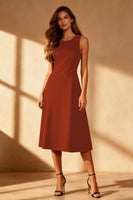 Laden Sie das Bild in den Galerie-Viewer, Schwarzes A-Linie Midi Cocktailkleid mit Rundhalsausschnitt