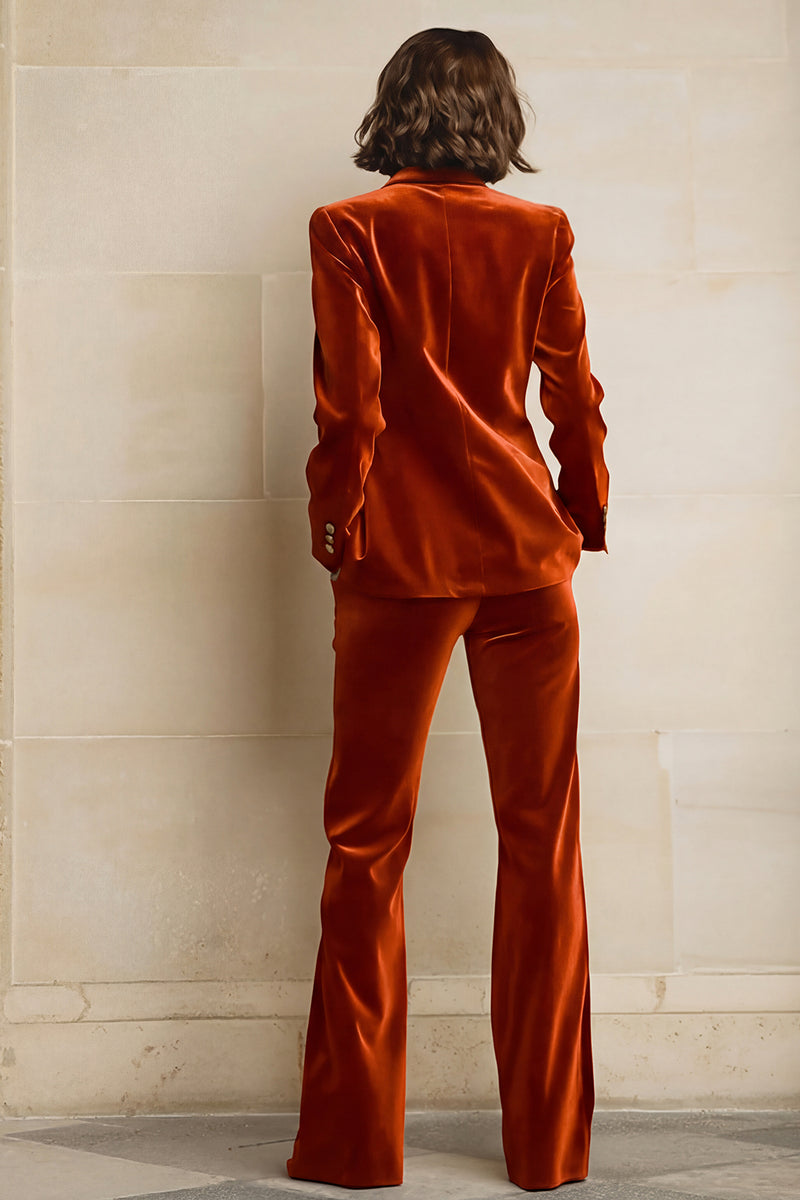 Laden Sie das Bild in den Galerie-Viewer, Samt 2-teilige Einreihige Damenanzüge mit pflaumenfarbenem Spitzrevers