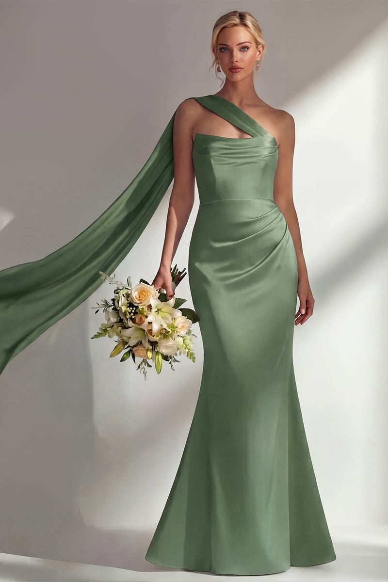 Laden Sie das Bild in den Galerie-Viewer, Bordeauxrotes Trägerloses Meerjungfrauen Satin Konvertierbares Langes Ballkleid mit Girlande