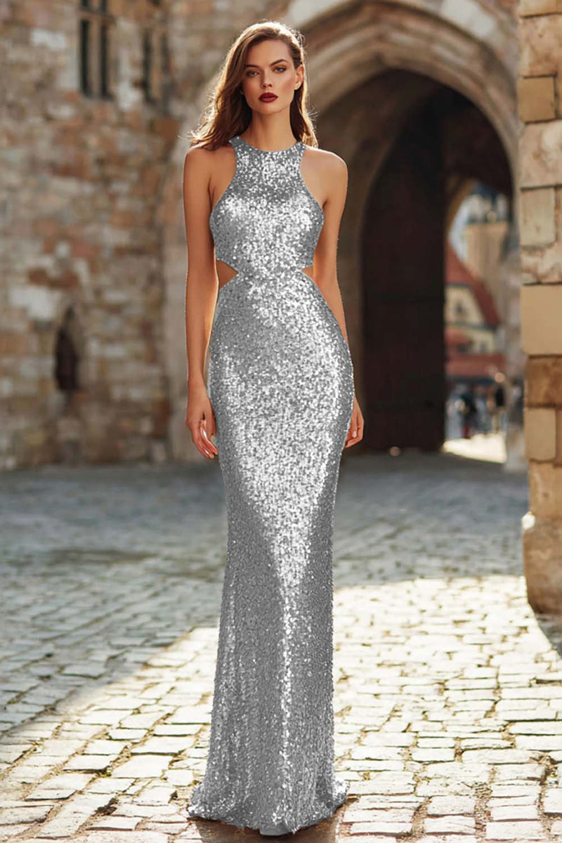 Laden Sie das Bild in den Galerie-Viewer, Glitzerndes Burgunderrotes Meerjungfrauen Cut-Out Partykleid