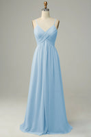 Laden Sie das Bild in den Galerie-Viewer, Zapaka Damen Himmelblaues Brautjungfernkleid Langes Ärmelloses Hochzeitsgast Kleid mit Spaghettiträger