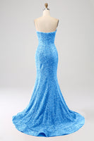 Laden Sie das Bild in den Galerie-Viewer, Fuchsia Herzausschnitt Pailletten Meerjungfrau Ballkleid mit Pinsel Schleppe