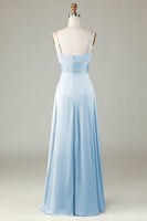 Laden Sie das Bild in den Galerie-Viewer, Schlüsselloch Spaghettiträger Staubiger Salbei Brautjungfernkleid mit Schlitz