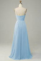 Laden Sie das Bild in den Galerie-Viewer, Spaghettiträger Ärmelloses Himmelblaues Brautjungfernkleid