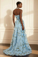 Laden Sie das Bild in den Galerie-Viewer, Lila Trägerloses Appliziertes Langes Ballkleid in A-Linie mit 3D-Blumen