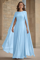 Laden Sie das Bild in den Galerie-Viewer, Marineblaues Meerjungfrauen Chiffon Langes Kleid der Brautmutter mit Umhang