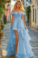 Laden Sie das Bild in den Galerie-Viewer, Gelbes Gerüschtes A-Linie Ballkleid mit Schlitz