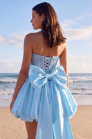 Laden Sie das Bild in den Galerie-Viewer, Sprakly Trägerloses Perlenbesetztes Korsett Kleines weißes Kleid mit Schleife