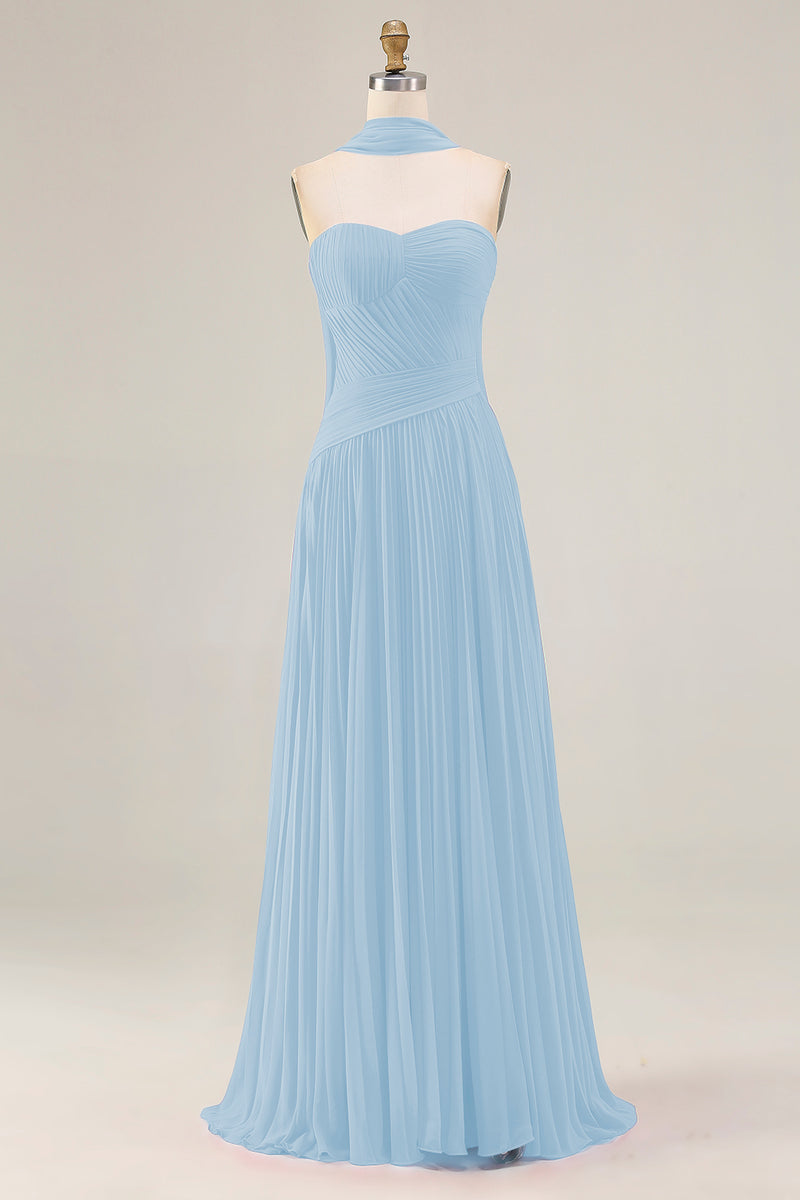 Laden Sie das Bild in den Galerie-Viewer, Fuchsia Herzausschnitt A-Linie Plissiertes Langes ABallkleid mit Schärpe