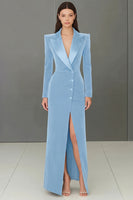 Laden Sie das Bild in den Galerie-Viewer, Marine Peak Revers Einreihiges Blazerkleid mit Schlitz