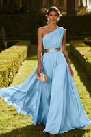 Laden Sie das Bild in den Galerie-Viewer, Eine Schulter Olive A-Linie Chiffon Maxi-Kleid
