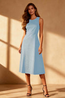 Laden Sie das Bild in den Galerie-Viewer, Schwarzes A-Linie Midi Cocktailkleid mit Rundhalsausschnitt