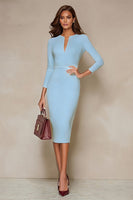 Laden Sie das Bild in den Galerie-Viewer, Elfenbein Bodycon Midi Arbeitskleid mit Rundhalsausschnitt und 3/4-Ärmeln