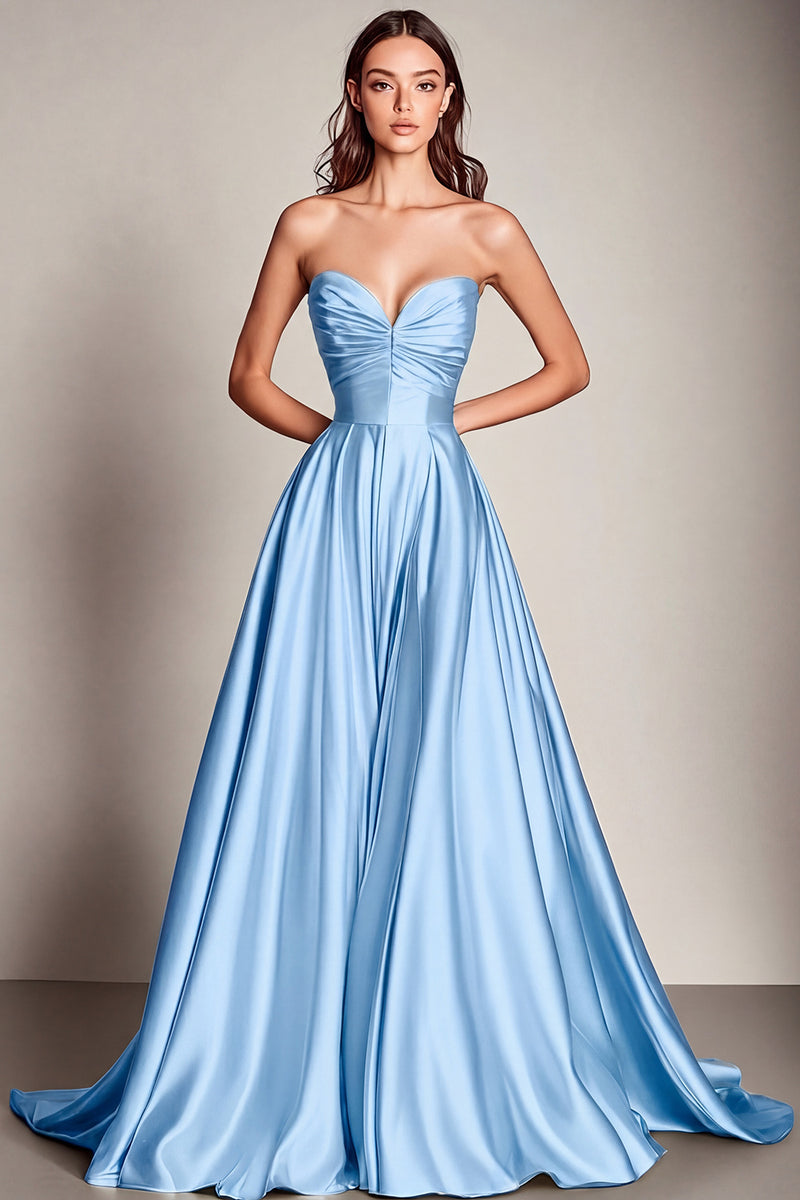 Laden Sie das Bild in den Galerie-Viewer, Marineblaues Herzausschnitt A-Linie Satin Langes Ballkleid