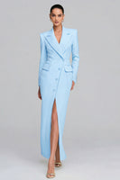 Laden Sie das Bild in den Galerie-Viewer, Elfenbein Revers Scheide Langarm Blazer Kleid mit Schlitz