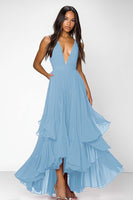 Laden Sie das Bild in den Galerie-Viewer, Rotes Ballkleid mit tiefen V-Ausschnitten und Rüschen in A-Linie