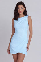 Laden Sie das Bild in den Galerie-Viewer, Elfenbein Bodycon Rundhals Minikleid mit gerafftem Kragen