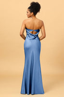 Laden Sie das Bild in den Galerie-Viewer, Graublaues Satin Meerjungfrau Brautjungfernkleid