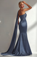 Laden Sie das Bild in den Galerie-Viewer, Bordeauxrotes Trägerloses Meerjungfrauen Satin Konvertierbares Langes Ballkleid mit Girlande