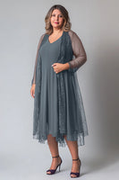 Laden Sie das Bild in den Galerie-Viewer, Glitzerndes lila Chiffon A-Linie V-Ausschnitt Kleid für die Mutter der Braut mit langen Ärmeln