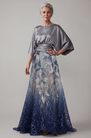 Laden Sie das Bild in den Galerie-Viewer, Marineblaue Pailletten 3/4 Ärmel A-Linie Mutter-der-Braut-Kleid