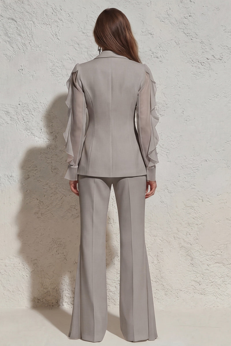 Laden Sie das Bild in den Galerie-Viewer, Weißer Notched Revers Rüschen Slim Fit langer Tüll-Damenanzug