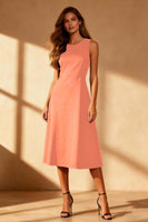 Laden Sie das Bild in den Galerie-Viewer, Schwarzes A-Linie Midi Cocktailkleid mit Rundhalsausschnitt